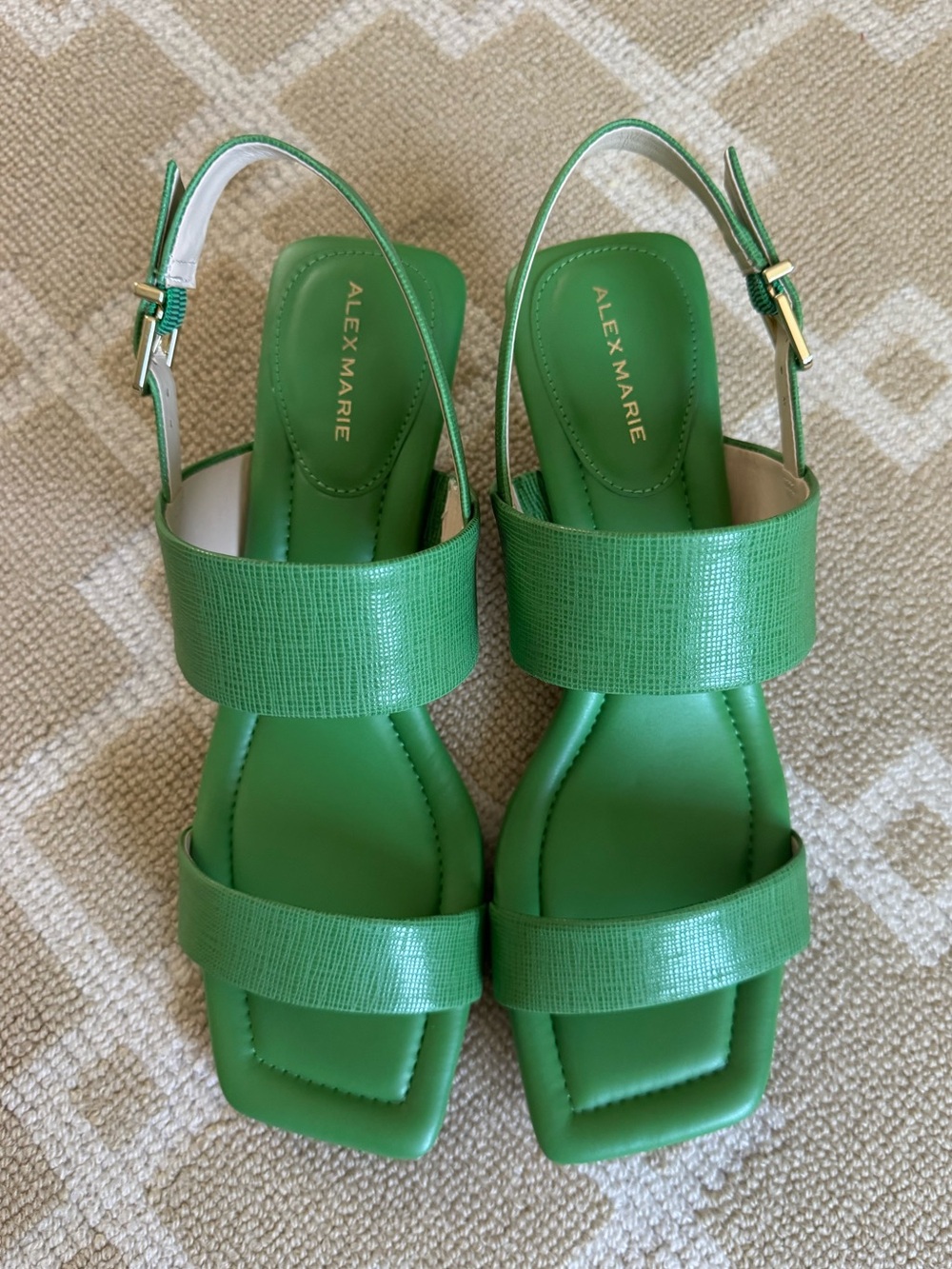 Alex Marie Barbra Leather Slingback Kitten Heel Sandals Tropical Leaf Green 10 - Picture 16 of 17